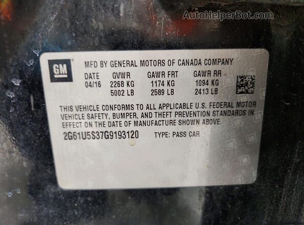 2G61U5S37G9193120 2016 CADILLAC XTS Black VIN კოდის სტიკერის ხედი