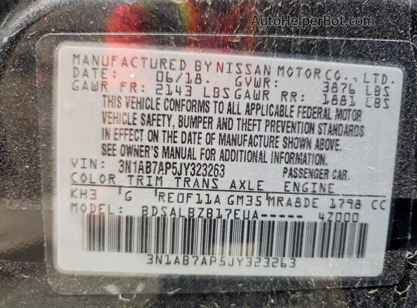 3N1AB7AP5JY323263 2018 NISSAN SENTRA Black Вид наклейки з VIN-кодом