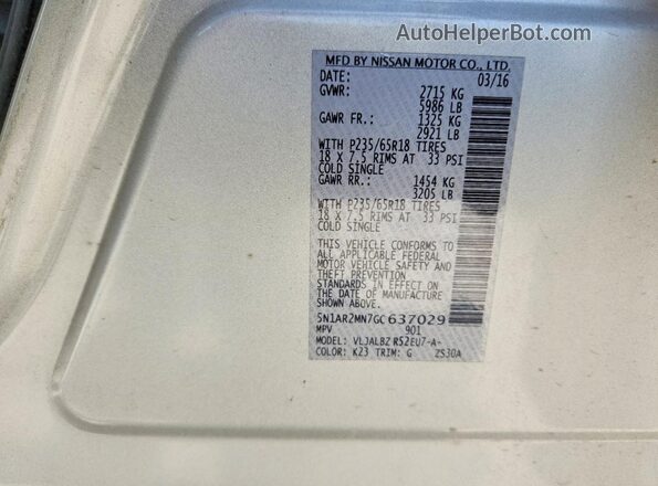5N1AR2MN7GC637029 2016 NISSAN PATHFINDER Silver 