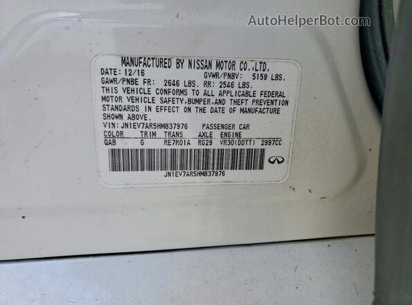 JN1EV7AR5HM837976 2017 INFINITI Q50 White VIN կոդի պիտակի տեսք