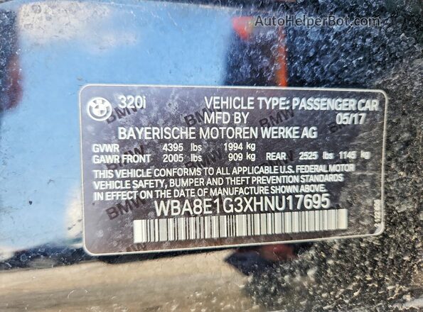 WBA8E1G3XHNU17695 2017 BMW 3 SERIES Black VIN sticker view
