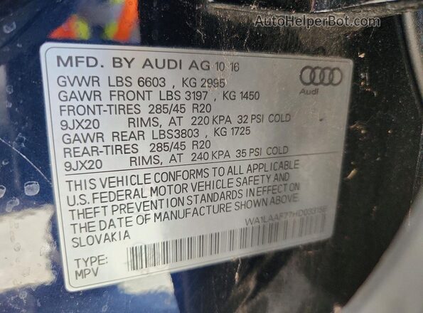 WA1LAAF77HD033158 2017 AUDI Q7 Blue VIN կոդի պիտակի տեսք