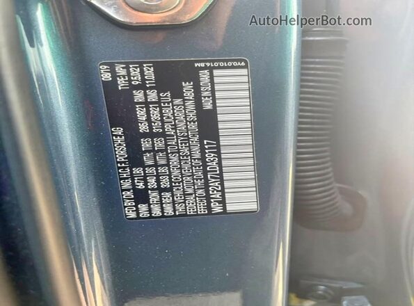 WP1AF2AY7LDA39117 2020 PORSCHE CAYENNE Blue Widok naklejki z numerem VIN