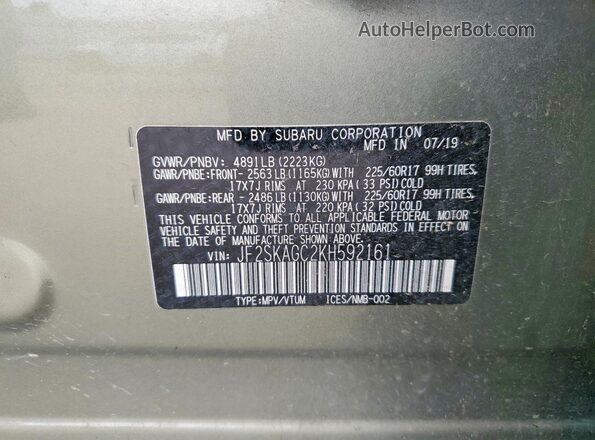 JF2SKAGC2KH592161 2019 SUBARU FORESTER Green VIN sticker view