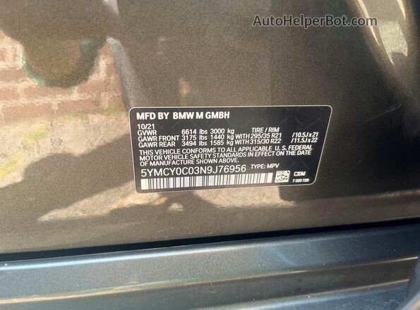 5YMCY0C03N9J76956 2022 BMW X6 Green Widok wnętrza 360 stopni