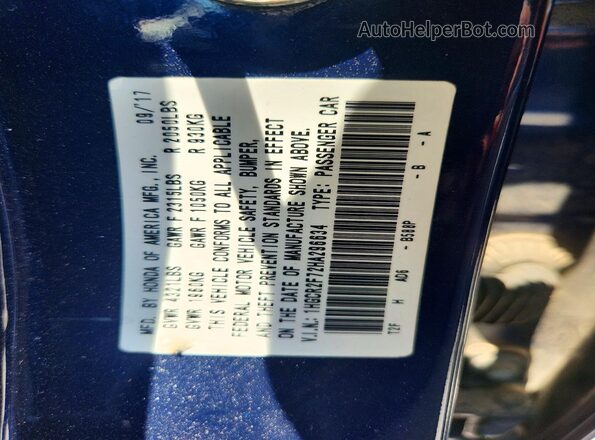 1HGCR2F72HA296634 2017 HONDA ACCORD Blue Widok wnętrza 360 stopni