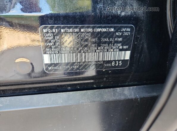 JA4J4UA84NZ052426 2022 MITSUBISHI OUTLANDER Black Панорамний вид салону 360°