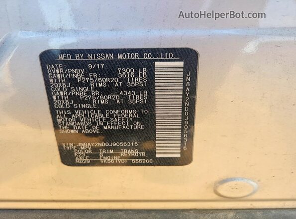 JN8AY2ND0J9056316 2018 NISSAN ARMADA Silver Vista interior de 360 grados