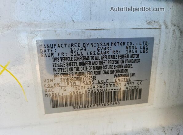 3N1AB8CV9RY252548 2024 NISSAN SENTRA White Widok naklejki z numerem VIN