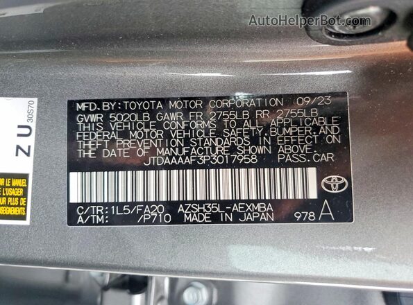 JTDAAAAF3P3017958 2023 TOYOTA CROWN Gray Vista de la etiqueta del VIN