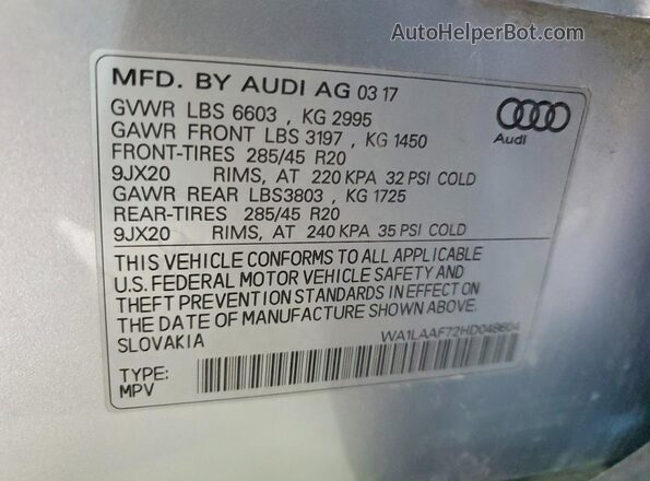 WA1LAAF72HD048604 2017 AUDI Q7 Silver Vista interior de 360 grados