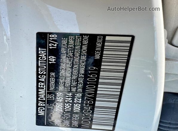 WDD3G4FB7KW010619 2019 MERCEDES-BENZ A White Vista interior trasera