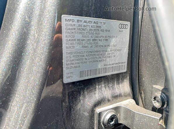 WA1AVAF10KD018936 2019 AUDI Q8 Gray Սալոնի հետևի տեսք