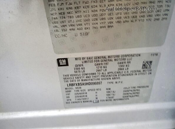 LRBFXBSA9HD096897 2017 BUICK ENVISION Silver 360 interior view