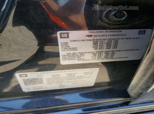 3GTU9CETXMG307513 2021 GMC SIERRA Black VIN sticker view