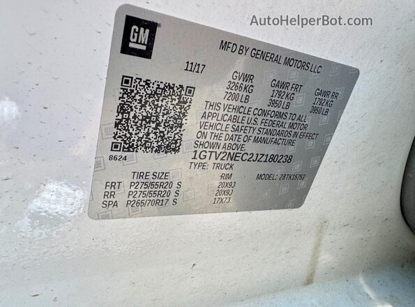 1GTV2NEC2JZ180238 2018 GMC SIERRA White Вид задньої частини салону