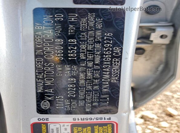 KNADM4A3XG6659276 2016 KIA RIO Silver VIN sticker view