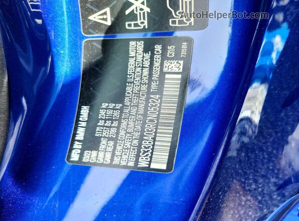 WBS33BA03RCN05324 2024 BMW M4 Синий Вид наклейки с VIN-кодом