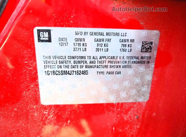 1G1BC5SM4J7162485 2018 CHEVROLET CRUZE Red VIN sticker view