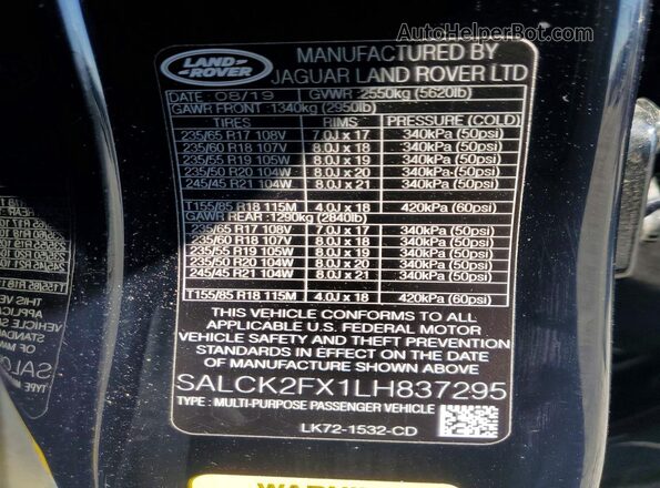 SALCK2FX1LH837295 2020 LAND ROVER DISCOVERY Black Панорамний вид салону 360°