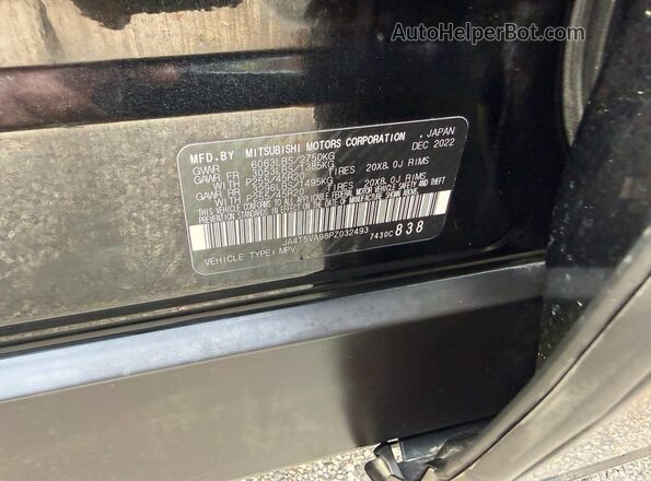 JA4T5VA98PZ032493 2023 MITSUBISHI OUTLANDER Black Vista de la etiqueta del VIN