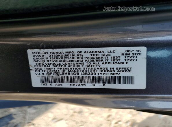 5FNRL5H64GB125339 2016 HONDA ODYSSEY Gray Սալոնի 360 աստիճան տեսք