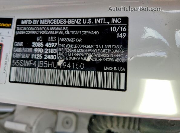55SWF4JB5HU194150 2017 MERCEDES-BENZ C White VIN sticker view