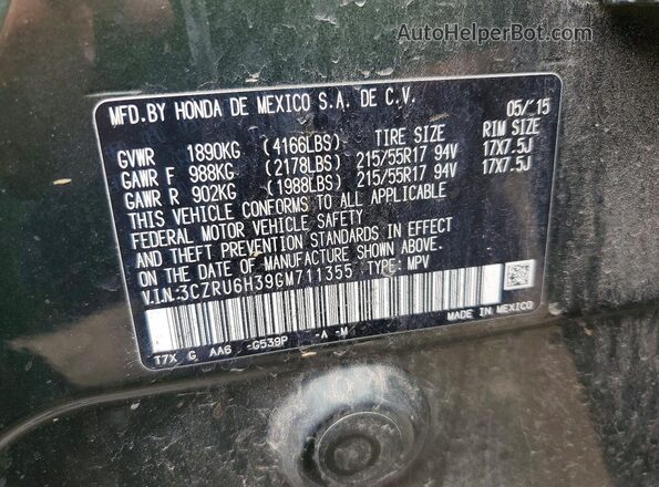3CZRU6H39GM711355 2016 HONDA HR-V Green VIN sticker view