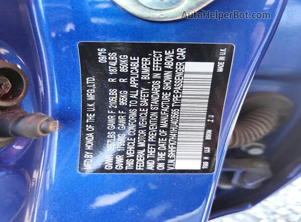 SHHFK7H41HU403565 2017 HONDA CIVIC Blue VIN sticker view