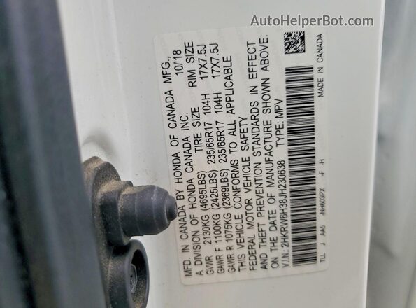 2HKRW6H38JH230638 2018 HONDA CR-V White 360 interior view