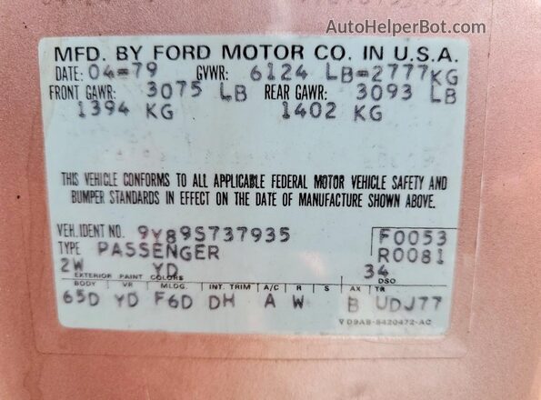 9Y89S737935 1979 LINCOLN CONTINENTA Pink Widok komory silnika