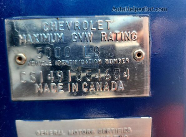 CS1491854684 1969 CHEVROLET C10 Blue Widok naklejki z numerem VIN