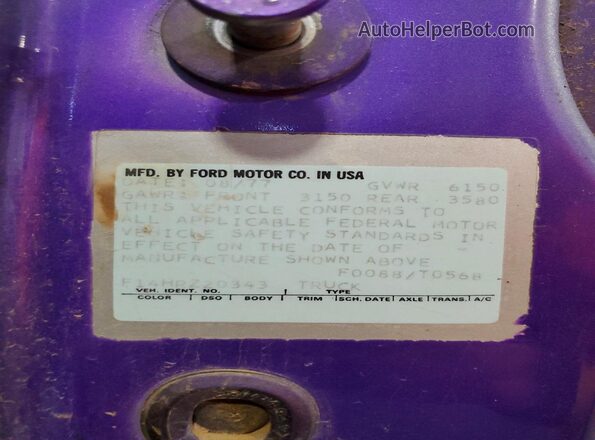 F14HRZ20343 1977 FORD F150 Purple Engine compartment view