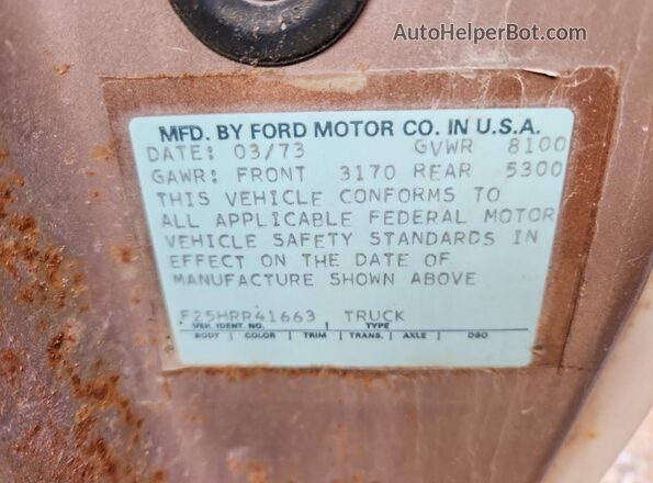 F25HRR41663 1973 FORD F250 White Widok komory silnika