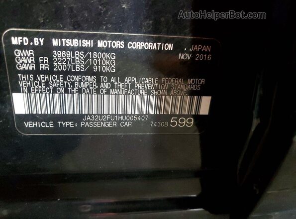 JA32U2FU1HU005407 2017 MITSUBISHI LANCER Черный Вид наклейки с VIN-кодом