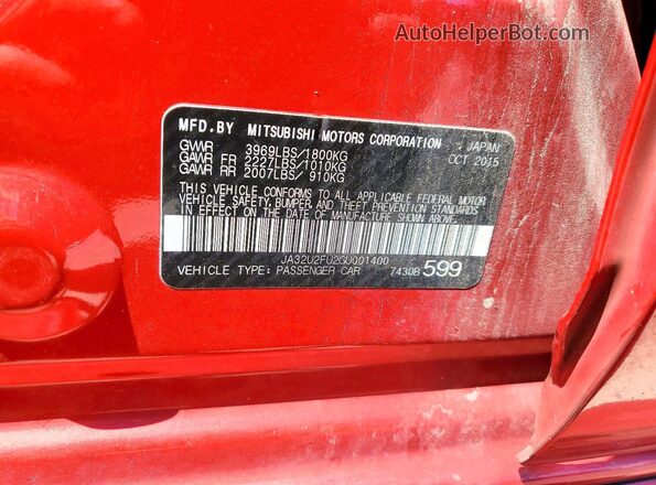 JA32U2FU2GU001400 2016 MITSUBISHI LANCER Red Engine compartment view