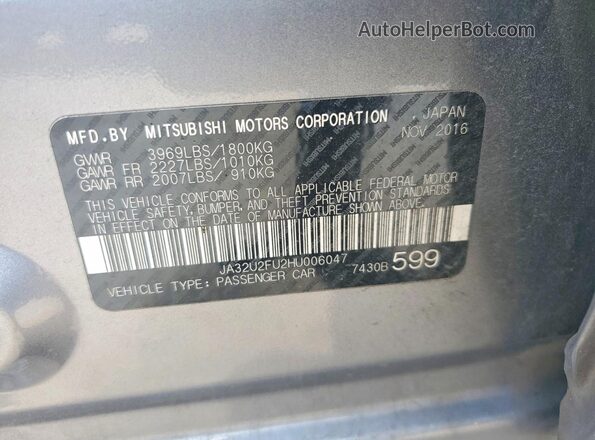 JA32U2FU2HU006047 2017 MITSUBISHI LANCER Gray Widok komory silnika