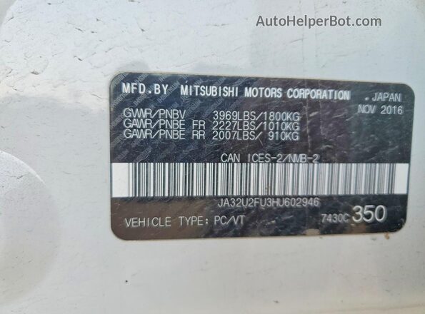 JA32U2FU3HU602946 2017 MITSUBISHI LANCER White Widok komory silnika