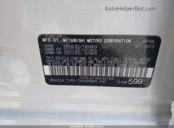 JA32U2FU4GU001897 2016 MITSUBISHI LANCER White Widok komory silnika