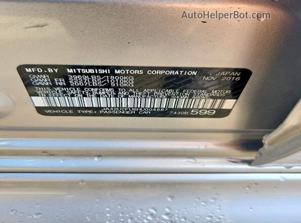 JA32U2FU6HU004687 2017 MITSUBISHI LANCER Silver VIN կոդի պիտակի տեսք