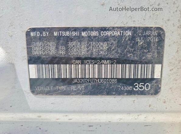 JA32U2FU7HU601086 2017 MITSUBISHI LANCER White Вид наклейки з VIN-кодом