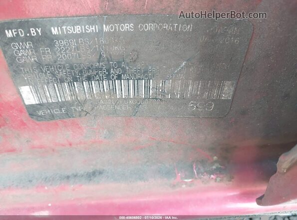 JA32U2FUXGU007820 2016 MITSUBISHI LANCER Red Շարժիչի բաժամունքի տեսք