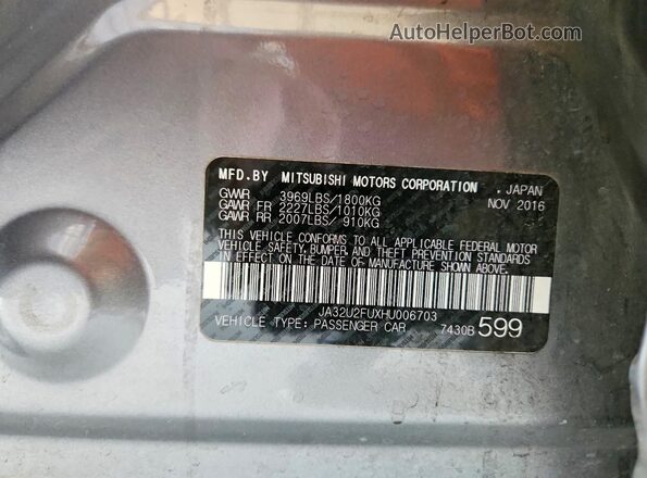 JA32U2FUXHU006703 2017 MITSUBISHI LANCER Gray Vista de la etiqueta del VIN