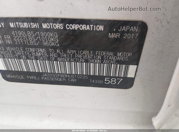 JA32V2FW3HU010235 2017 MITSUBISHI LANCER White Engine compartment view