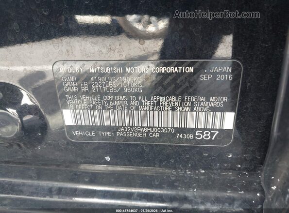 JA32V2FW6HU003070 2017 MITSUBISHI LANCER Black Engine compartment view