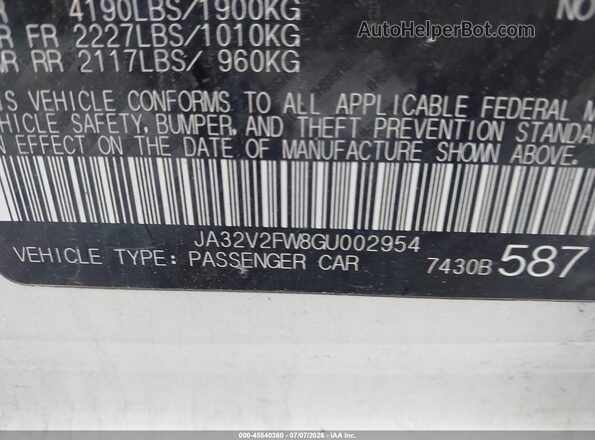 JA32V2FW8GU002954 2016 MITSUBISHI LANCER White Engine compartment view
