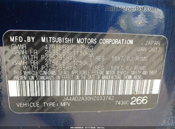 JA4AD2A30HZ033742 2017 MITSUBISHI OUTLANDER Dark Blue Vista del compartimento del motor