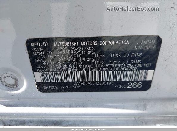 JA4AD2A33HZ035193 2017 MITSUBISHI OUTLANDER Белый Вид подкапотного пространства