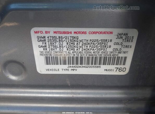 JA4AD2A34GZ005585 2016 MITSUBISHI OUTLANDER Gray Vista del compartimento del motor