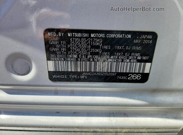 JA4AD2A36GZ052097 2016 MITSUBISHI OUTLANDER White VIN კოდის სტიკერის ხედი